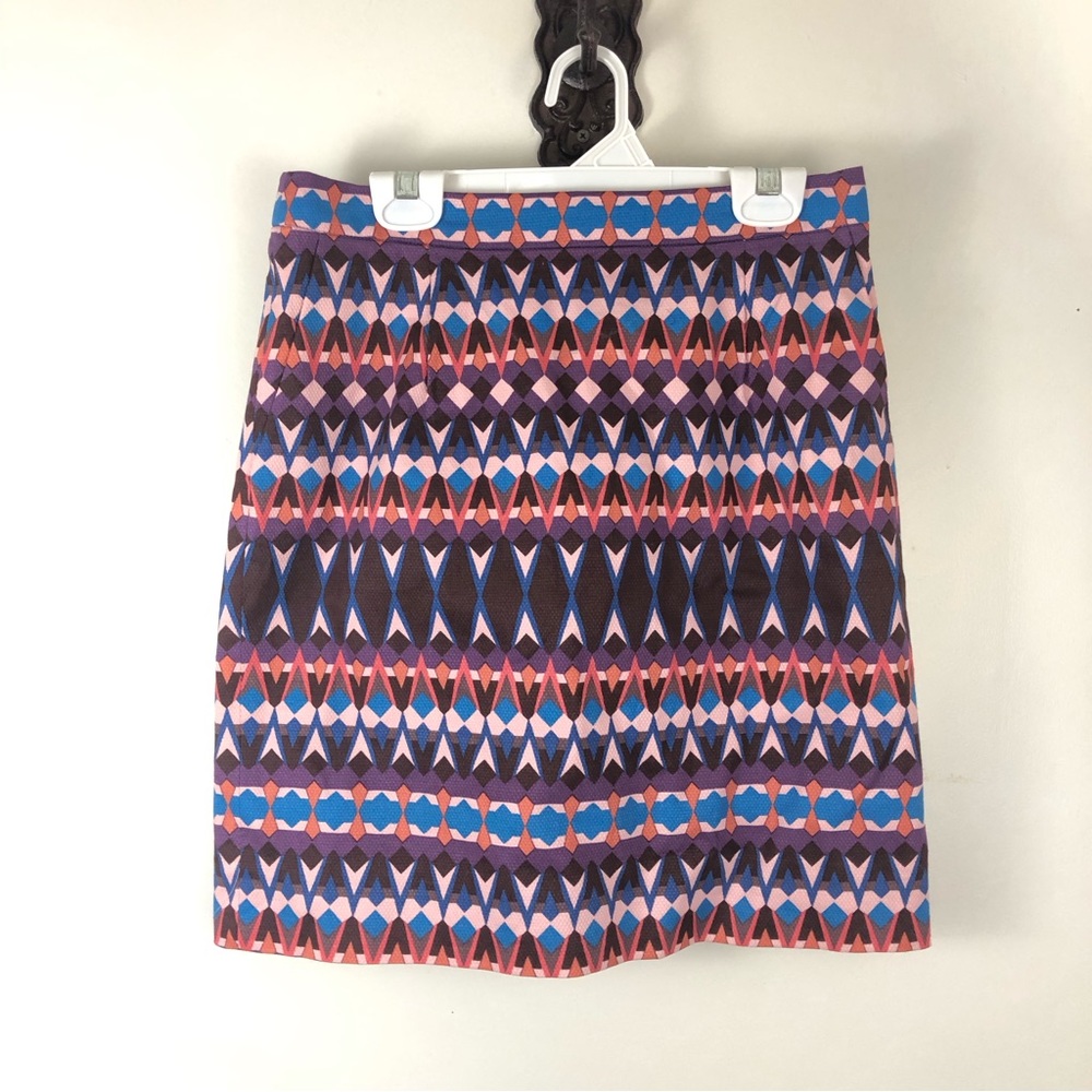 J. Crew Gemstone Geometric Print Mini Pencil Skirt Pink Purple Blue Size 00
